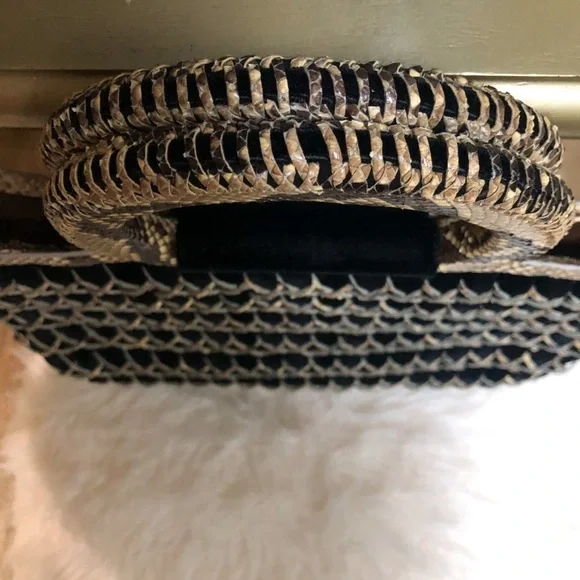 LUXURY PYTHON SNAKESKIN NANCY GONZALES BASKETWEAVE VELVET CLASSIC PURSE TOTE BAG - Picture 11 of 14
